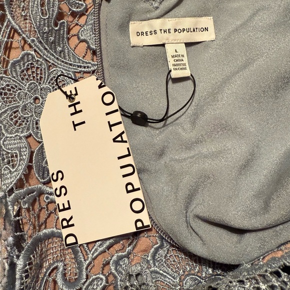 Dress the Population Dusty Blue Floral Lace Midi Dress - Picture 3 of 6